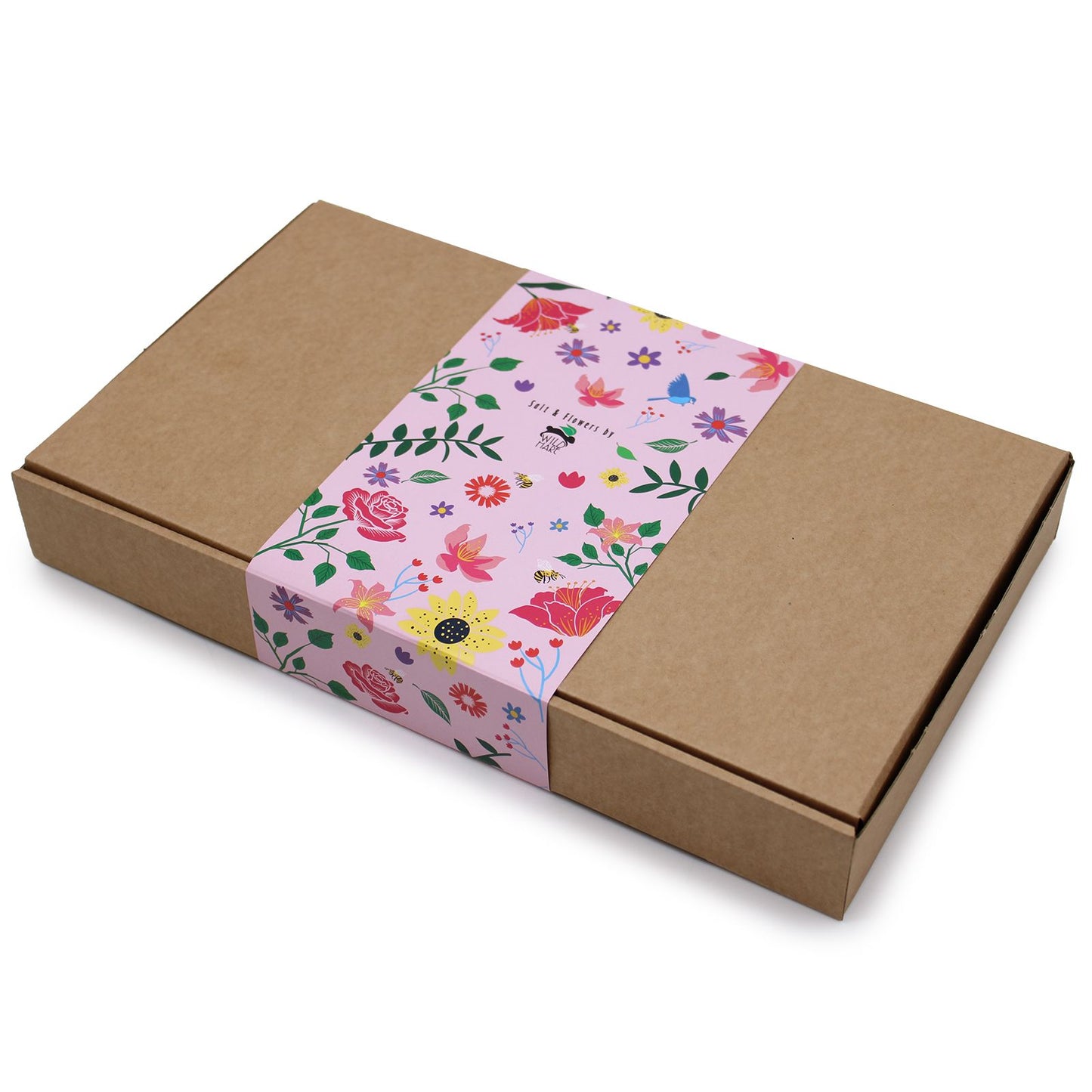 Charming wrapped Ylang Ylang & Citrus Bath Salt Set showcasing vibrant floral motifs, delightful for spa indulgence. A wonderful Christmas Gift Home Fragrance.