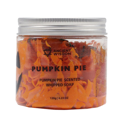 Pumpkin Pie Whipped Soap 120G – Festive Christmas Gift, featuring a jar filled with vibrant orange whipped soap, evoking the warm scent of pumpkin pie, perfect for Christmas Gift Home Fragrance.