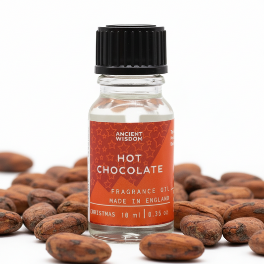 10ml Hot Chocolate Fragrance Oil bottle showcasing cozy winter scent, ideal for home and gifts with rich chocolate notes.