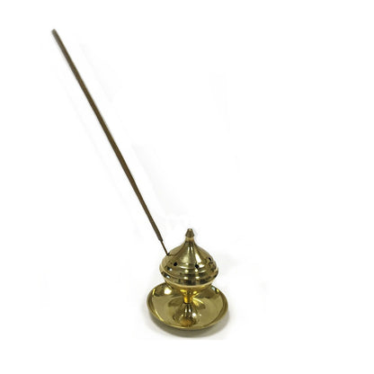 Small Brass Incense Burner - Elegant Design for Meditation with an incense stick inserted, highlighting its stylish dome shape. A charming addition to any decor, making it a thoughtful Christmas gift for anyone seeking delightful home fragrances.