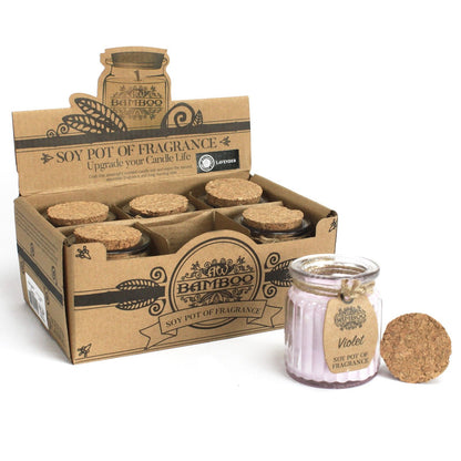 Display of Violet Soy Wax Candle Pots in a box, showcasing multiple eco-friendly candles that make excellent Christmas Gift Home Fragrance options.