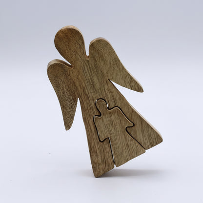 Mango Wood Angel Figurine with White Enamel - 15cm Gift displayed from the front, highlighting its unique design and craftsmanship. A thoughtful choice for a Christmas Gift Home Fragrance.