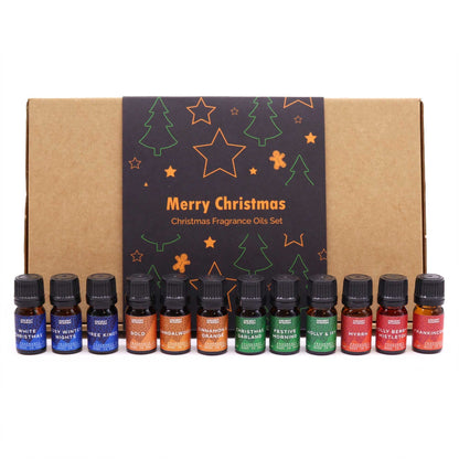 A close-up of Holy Scents Christmas Fragrance Oils showcasing festive blends like White Christmas and Cinnamon & Orange.