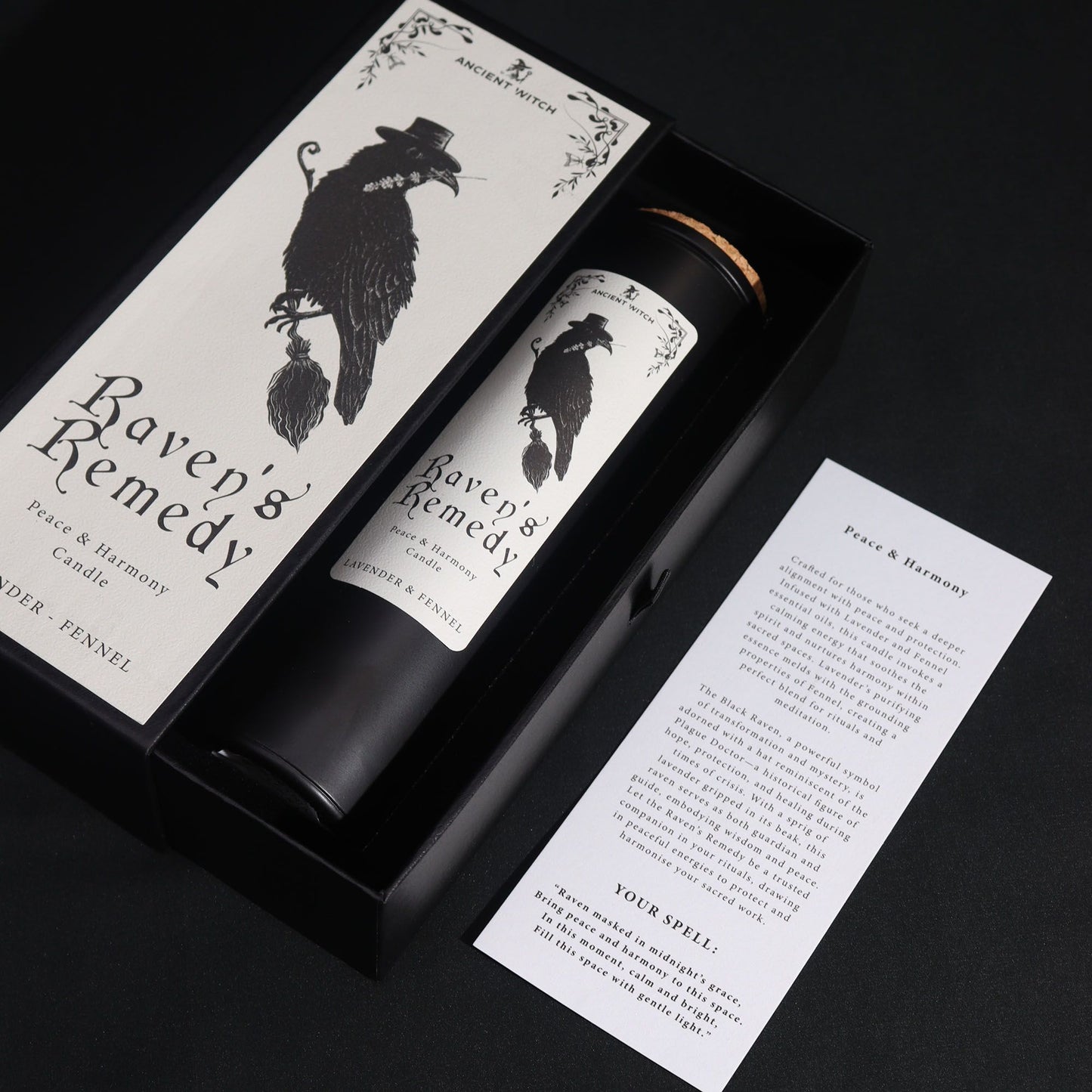 Lavender & Fennel Ritual Candle visible in its stylish packaging next to the guidance card, embodying soothing peace and harmony. Wonderful as a Christmas gift home fragrance.