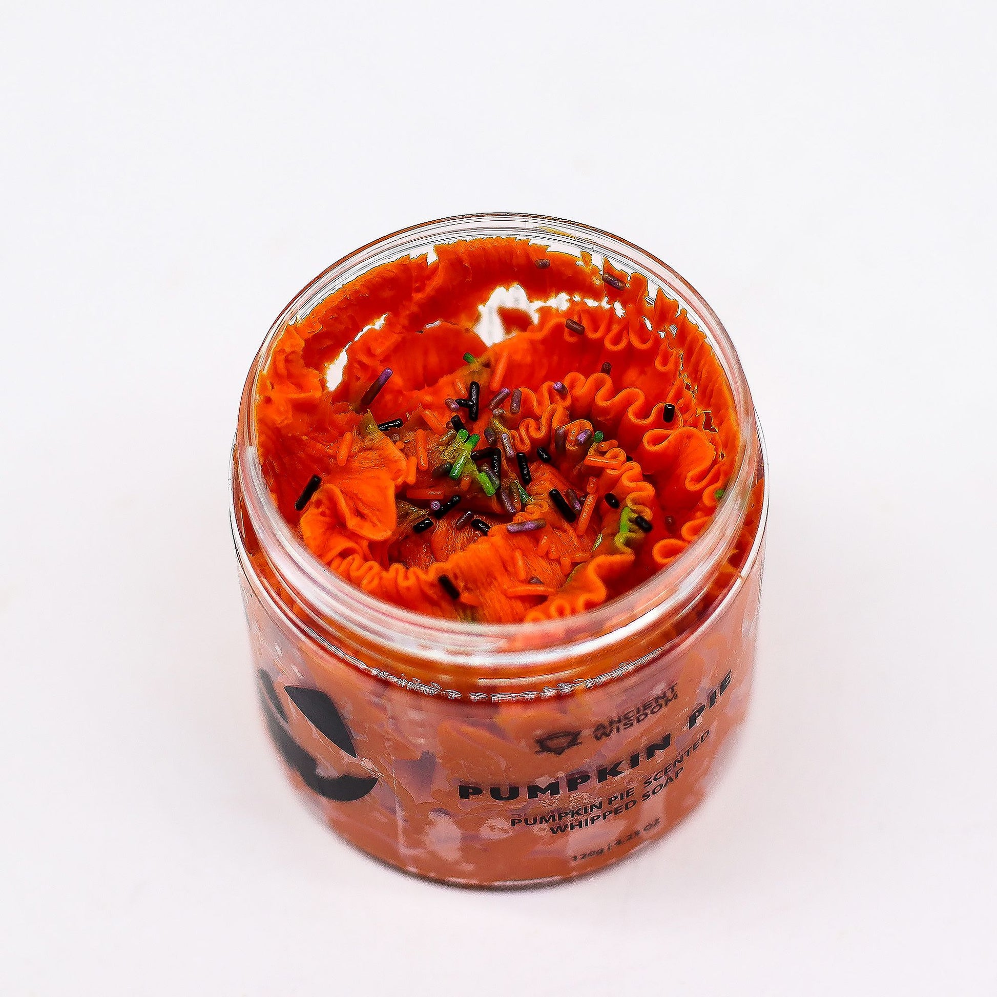 Pumpkin Pie Whipped Soap 120G – Festive Christmas Gift featuring a vibrant orange creamy texture topped with decorative sprinkles, perfect for a {{scent}} {{product_type}} – Christmas Gift Home Fragrance.