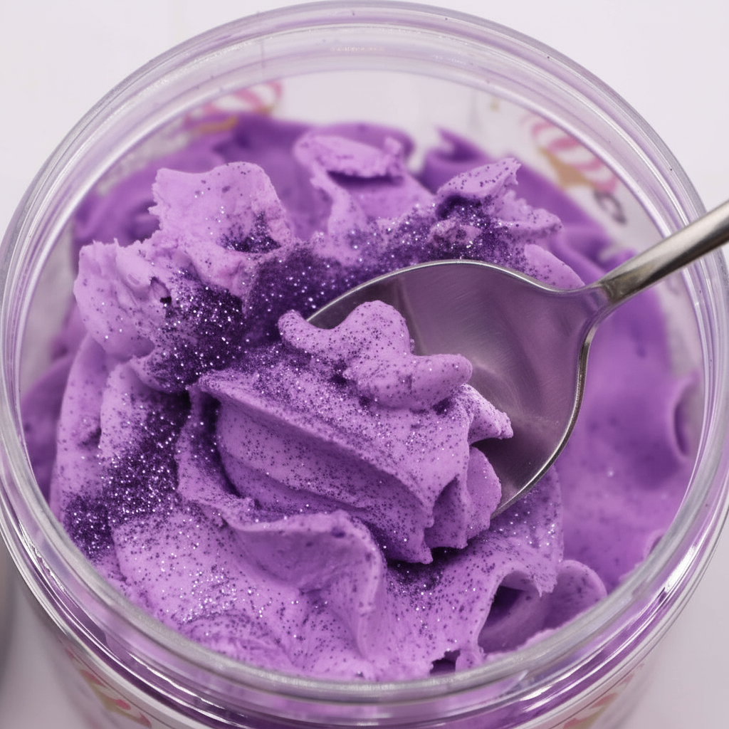 Frosted Sugar Plum Whipped Soap 120g - Close-up of the creamy whipped texture, inviting you to indulge in this festive frosted sugar plum soap.