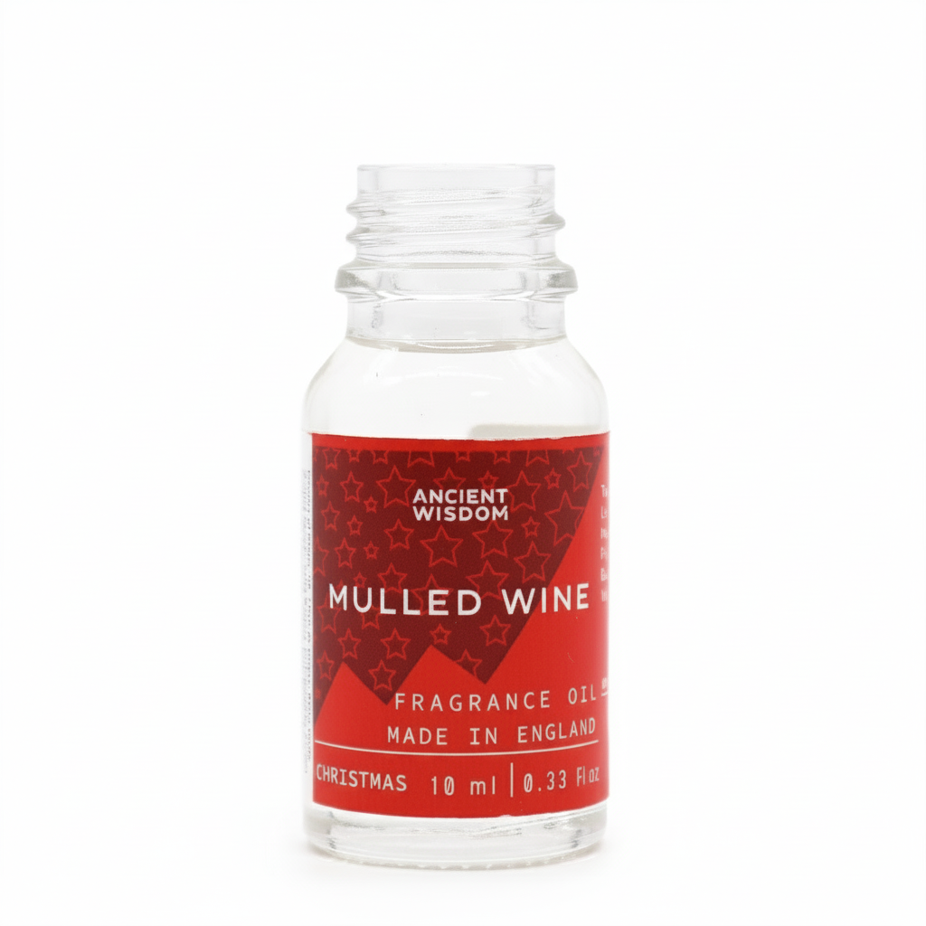 Mulled Wine Fragrance Oil displayed creatively, representing the ideal winter fragrance oil choice for Christmas celebrations.