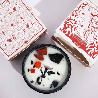 Hop Hare Magic Flower Candle displayed with its charming packaging, surrounded by mystical elements, inviting you to experience its aromatic charm. A perfect Christmas gift home fragrance that brings enchantment to any room.