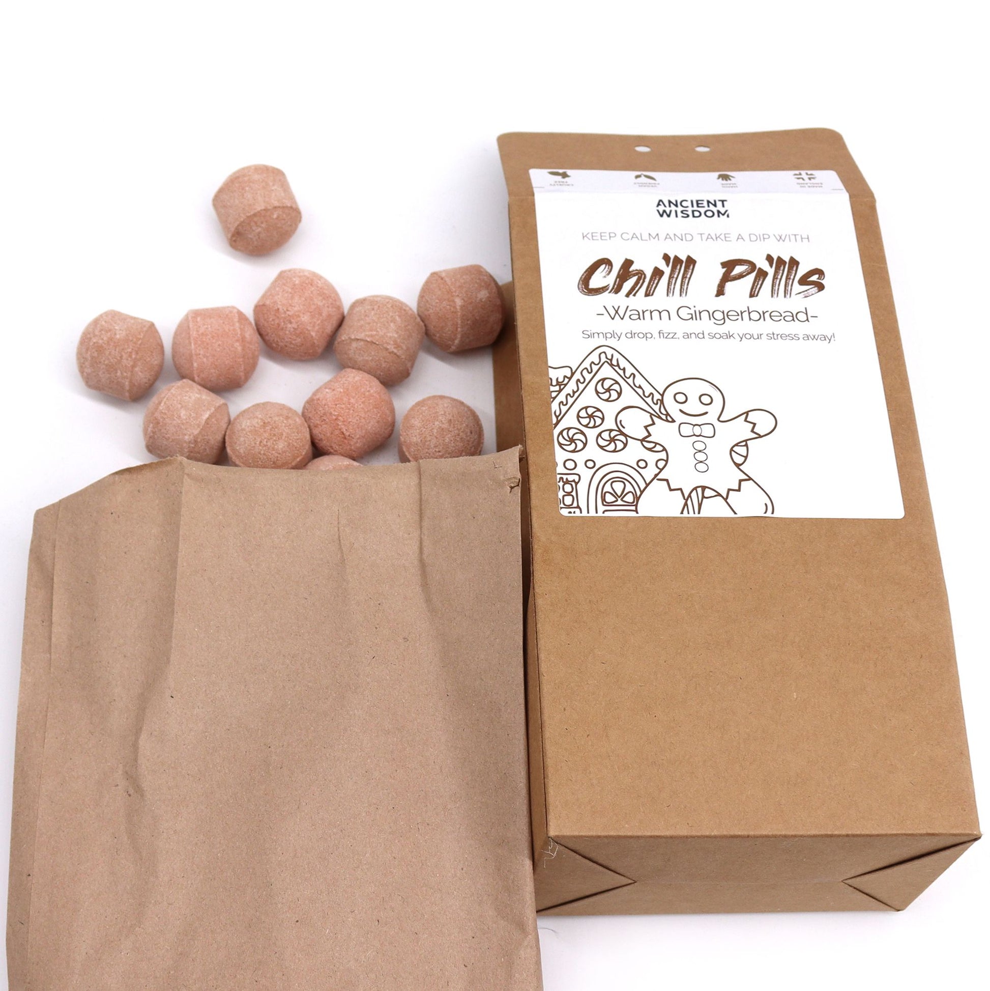 Open packaging of Warm Gingerbread Christmas Gift containing Festive Bath Bombs, showcasing the relaxing mini bath bombs perfect for a cosy atmosphere this holiday season. Warm Gingerbread bath bombs – Christmas Gift Home Fragrance.