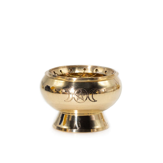 Brass Incense Jar with Triple Moon Pentagram â€“ Handcrafted Charm, showcasing fine craftsmanship, perfect for enhancing home fragrance as a Christmas gift.