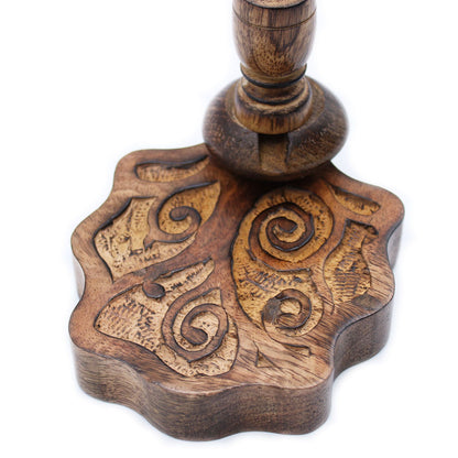 Another angle of the Sm Mango Wood Backflow Burner - Tree of Life, displaying its artistic swirl patterns in finely crafted mango wood. An excellent choice for a Christmas gift, adding warmth and fragrance to your space.