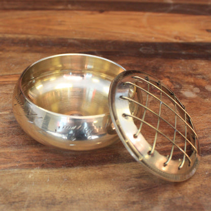 Elegant Brass Charcoal Incense Jar with a removable grid lid, ideal for burning resins and herbs. Perfect for enhancing your home fragrance this Christmas, making it a thoughtful gift. {{scent}} {{product_type}} – Christmas Gift Home Fragrance.