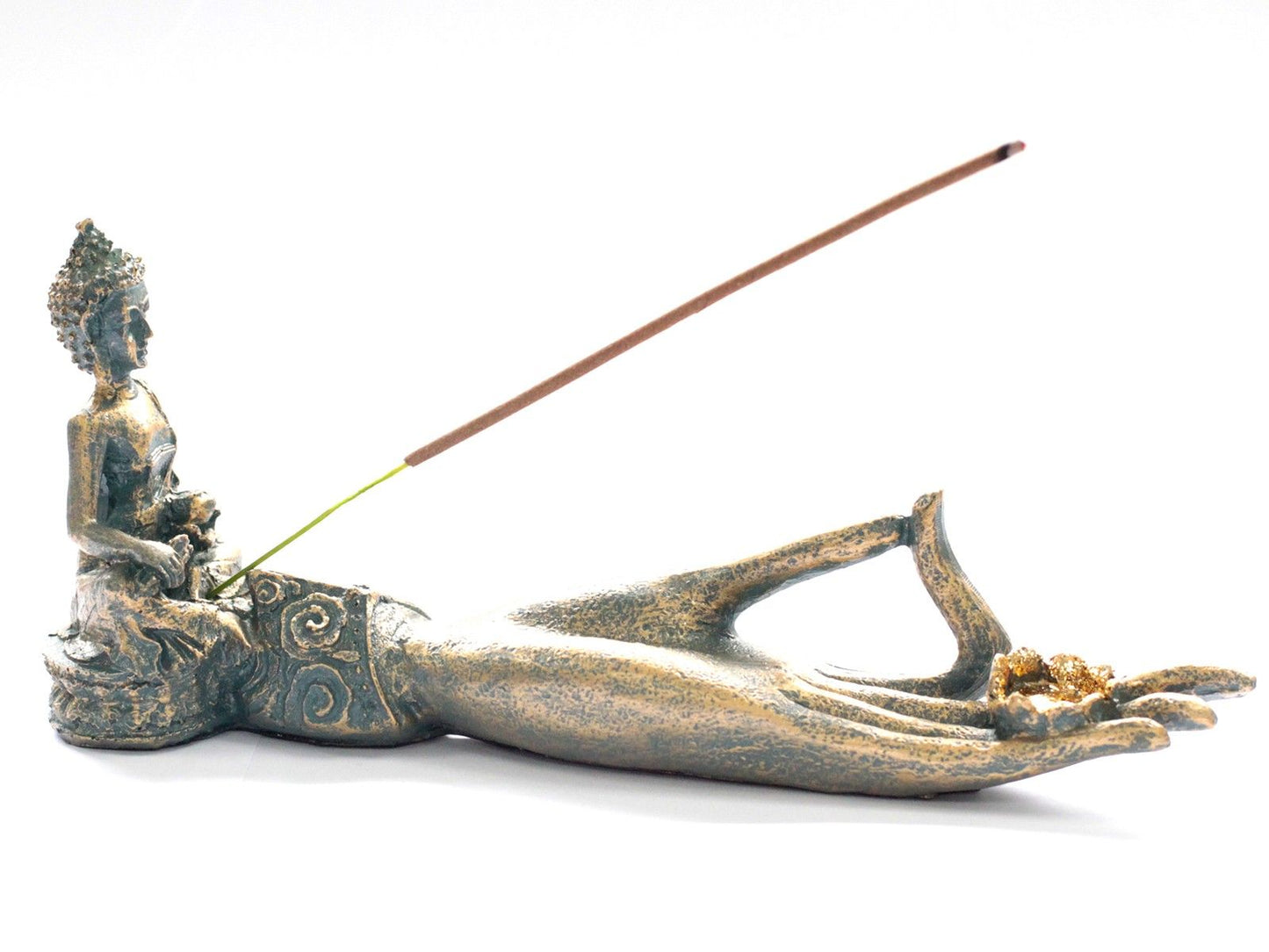 Antique Buddha Hand Incense Burner – Zen Decor for Homes with an incense stick placed in the Buddha's hand, creating a serene environment for relaxation {{scent}} {{product_type}} – Christmas Gift Home Fragrance.