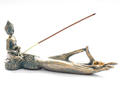 Antique Buddha Hand Incense Burner – Zen Decor for Homes with an incense stick placed in the Buddha's hand, creating a serene environment for relaxation {{scent}} {{product_type}} – Christmas Gift Home Fragrance.
