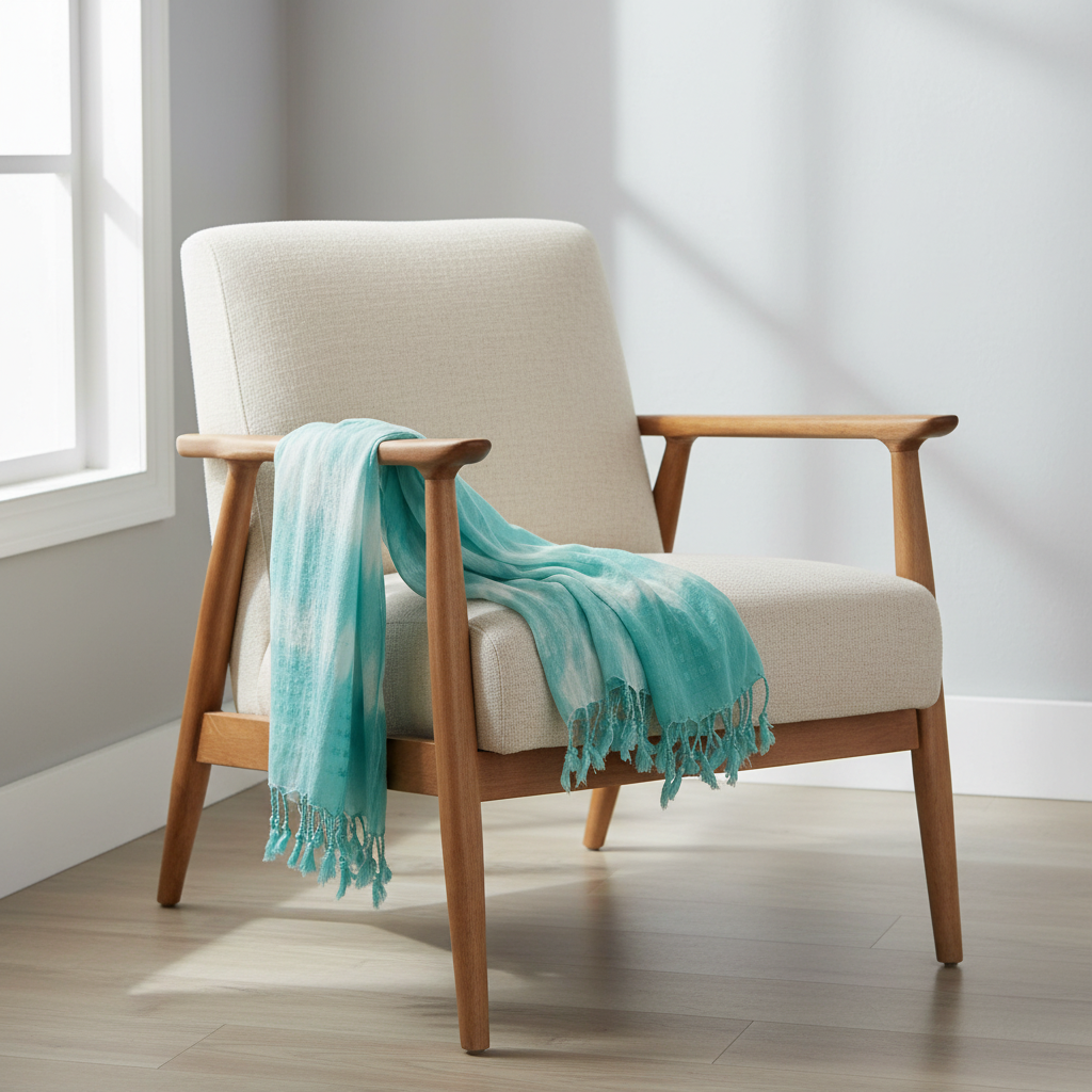 Boho Teal Striped Art Stole - Linen & Rayon Chic Scarf displayed on a rustic background, capturing the artistic flair of this must-have boho teal scarf.