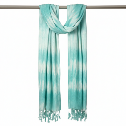 Close-up of the soft texture of the Boho Teal Striped Art Stole - Linen & Rayon Chic Scarf, highlighting the breathable fabric of this essential boho teal scarf.