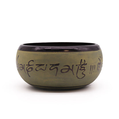Earth Powder Singing Bowl - 16cm Mantra Five Buddha Art showcasing a beautifully crafted bowl with intricate designs, perfect for meditation and relaxation. Ideal as a Christmas gift for home fragrance or wellness enthusiasts.
