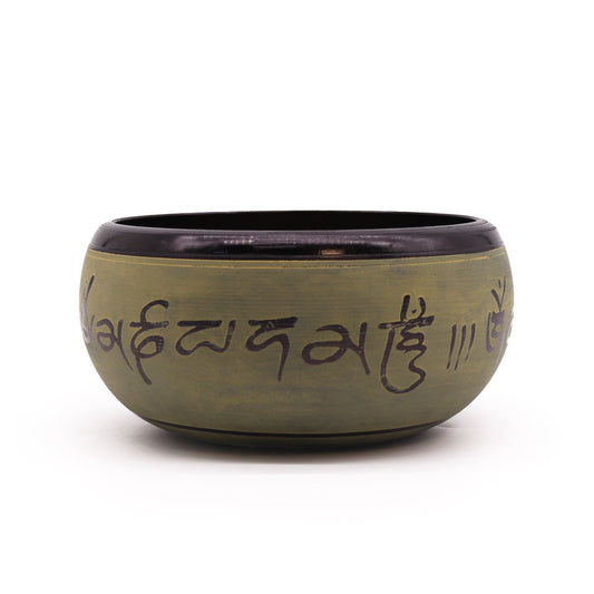 Earth Powder Singing Bowl - 16cm Mantra Five Buddha Art showcasing a beautifully crafted bowl with intricate designs, perfect for meditation and relaxation. Ideal as a Christmas gift for home fragrance or wellness enthusiasts.