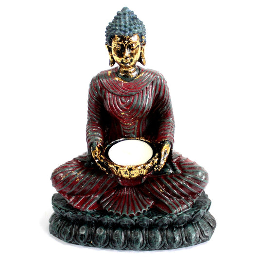 Antique Buddha Candle Holder - Zen Decor for Homes & Meditation with a serene Buddha statue holding a candle in a bowl. Ideal for creating a tranquil atmosphere for meditation. Perfect as a {{scent}} {{product_type}} â€“ Christmas Gift Home Fragrance.