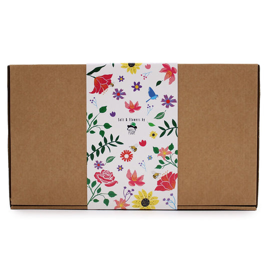 Eucalyptus Cold & Flu Bath Salt Set beautifully packaged for a spa experience – perfect as a Christmas gift. Featuring floral designs, this unique scent provides a delightful home fragrance.