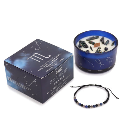 Zodiac Crystal Candle with Gemstone Bracelet - Scorpio, showcasing the candle's rich design and gemstone bracelet, perfect for adding a touch of elegance to your decor. Enjoy the deep, rich scent – Christmas Gift Home Fragrance.