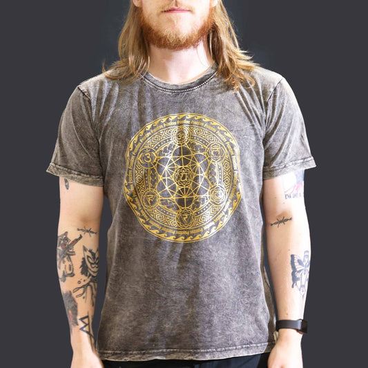 Chakra Large Stone Washed T-Shirt in Dark Grey by Cake Pops Parties, showcasing a relaxed fit and stylish stone washed effect.
