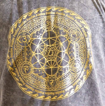 Profile view of the Chakra Large Stone Washed T-Shirt in Dark Grey by Cake Pops Parties, highlighting its stylish design and comfortable fit.