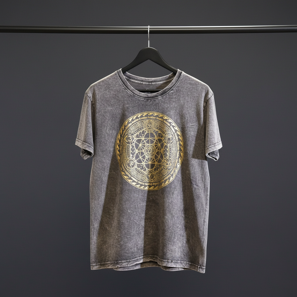 Front view of the Chakra Large Stone Washed T-Shirt by Cake Pops Parties, presented in Dark Grey, showcasing its trendy stone washed finish.