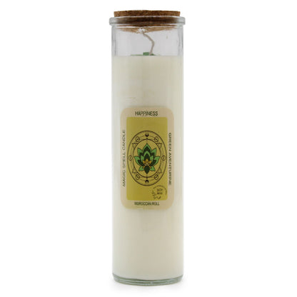 Green Aventurine & Moroccan Rose Soy Candle in a glass jar with a cork lid, showcasing a beautiful design, ideal for creating a festive atmosphere. This scented candle is perfect as a Christmas gift home fragrance.