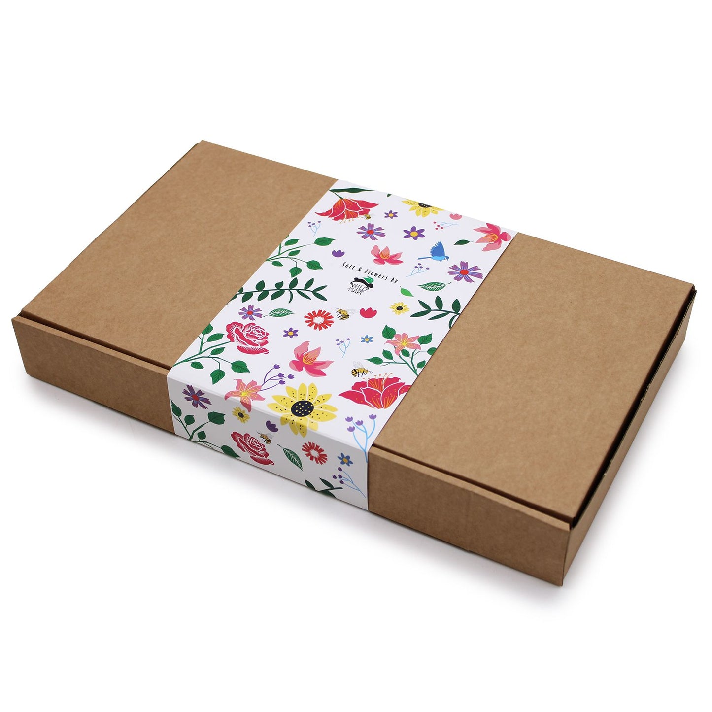 Eucalyptus Cold & Flu Bath Salt Set in an elegantly wrapped box showcasing vibrant floral prints – an ideal Christmas gift for home fragrance enthusiasts and self-care lovers.