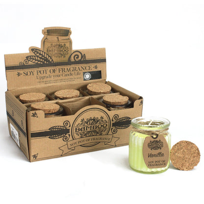 Vanilla Scented Soy Candle in Reusable Glass Jar - Eco-Friendly 20hr Burn Time showcased in an attractive display box featuring multiple jars, perfect for festive gifting. A delightful {{scent}} {{product_type}} – Christmas Gift Home Fragrance.