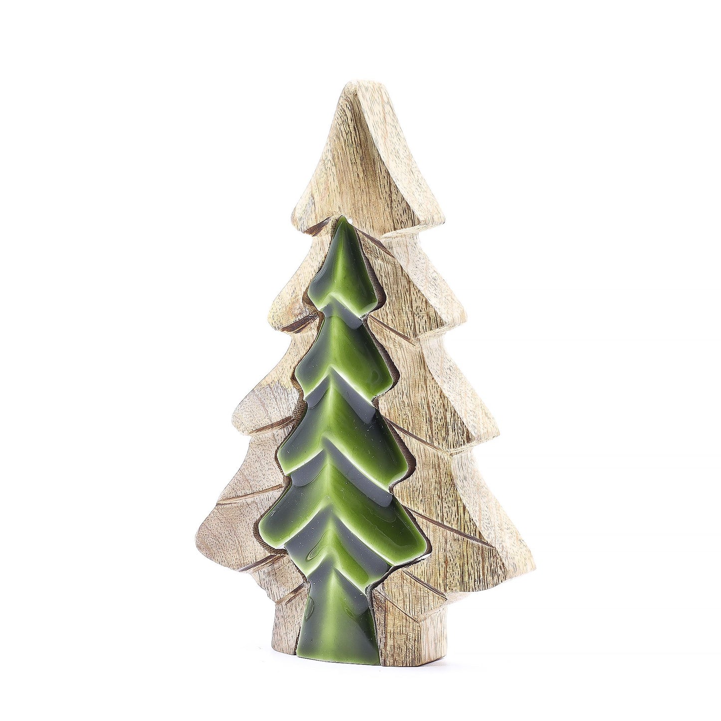 Woodland Charm - Small Tree in Tree Decoration 15x10cm, a handcrafted ornament made of mango wood and vibrant green enamel, perfect as a Christmas gift and home décor accent – Christmas Gift Home Fragrance