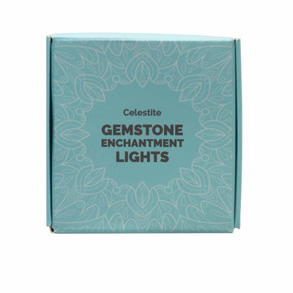 Front view of the Celestite Gemstone Enchantment LED Lights box, showcasing its elegant design, ideal for gifting during the festive season. {{scent}} {{product_type}} – Christmas Gift Home Fragrance.