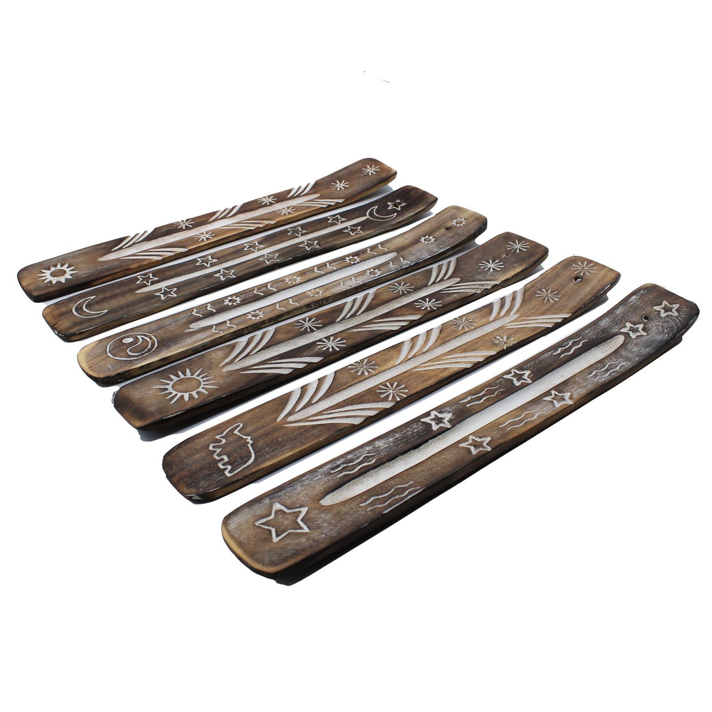 Stylish White Washed Incense Holder displaying artistic patterns on a wooden slab, enhancing your home's ambience with minimalist charm. Perfect as a {{scent}} {{product_type}} – Christmas Gift Home Fragrance.