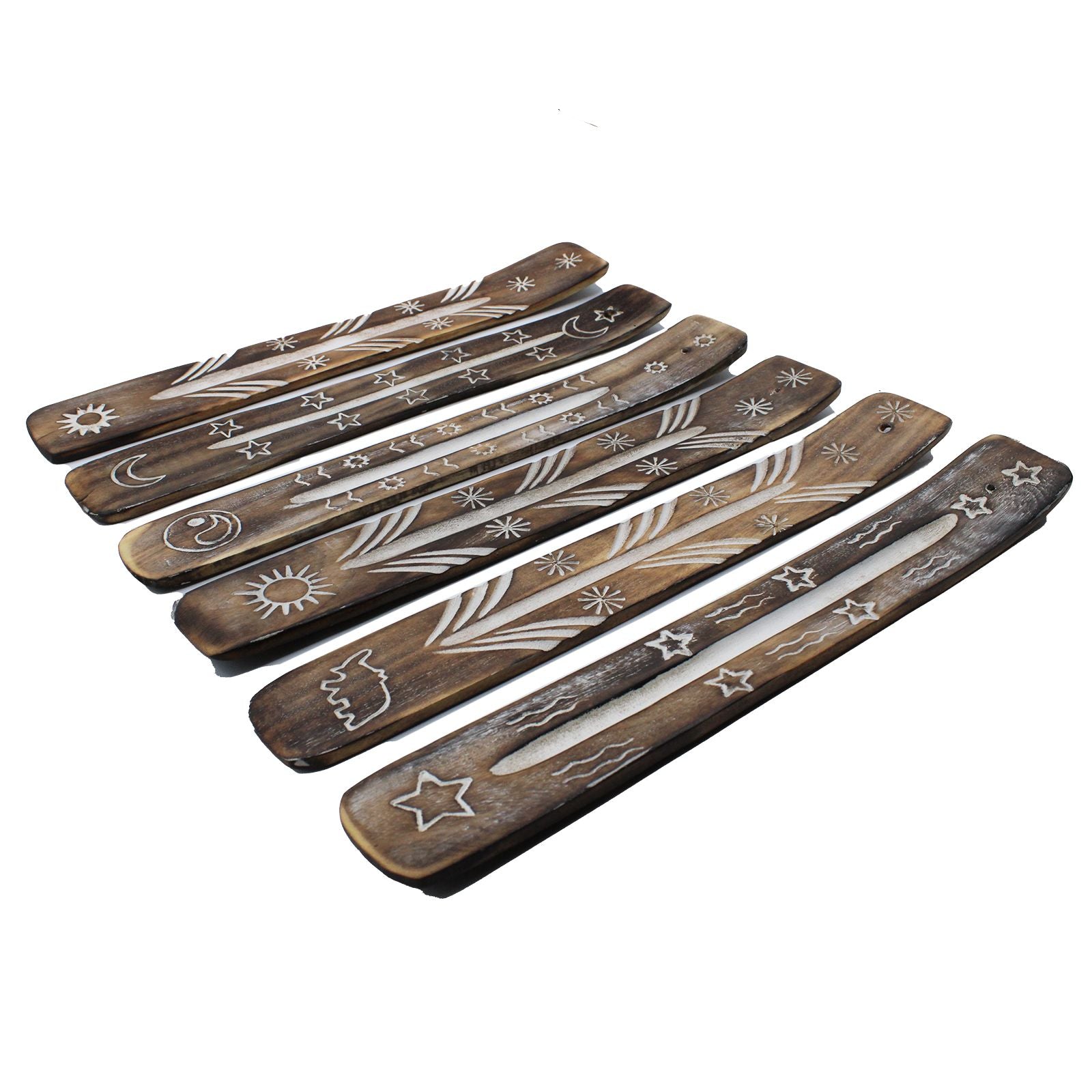 Stylish White Washed Incense Holder displaying artistic patterns on a wooden slab, enhancing your home's ambience with minimalist charm. Perfect as a {{scent}} {{product_type}} – Christmas Gift Home Fragrance.