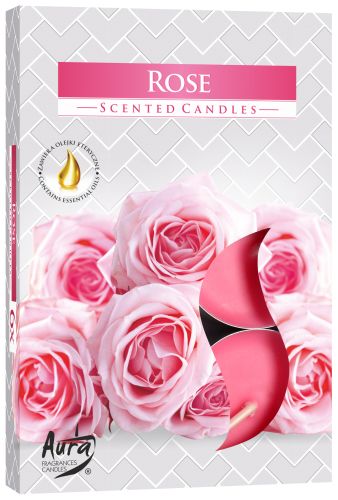 Set of 6 Rose Scented Tealights presented in a stylish packaging featuring elegant pink roses – Christmas Gift Home Fragrance