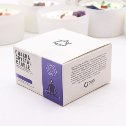 Packaging of the Third Eye Chakra Candle – Enhance Intuition & Inner Wisdom, featuring an elegant design with chakra symbols. Perfect as a Christmas gift for those who love soothing home fragrances.