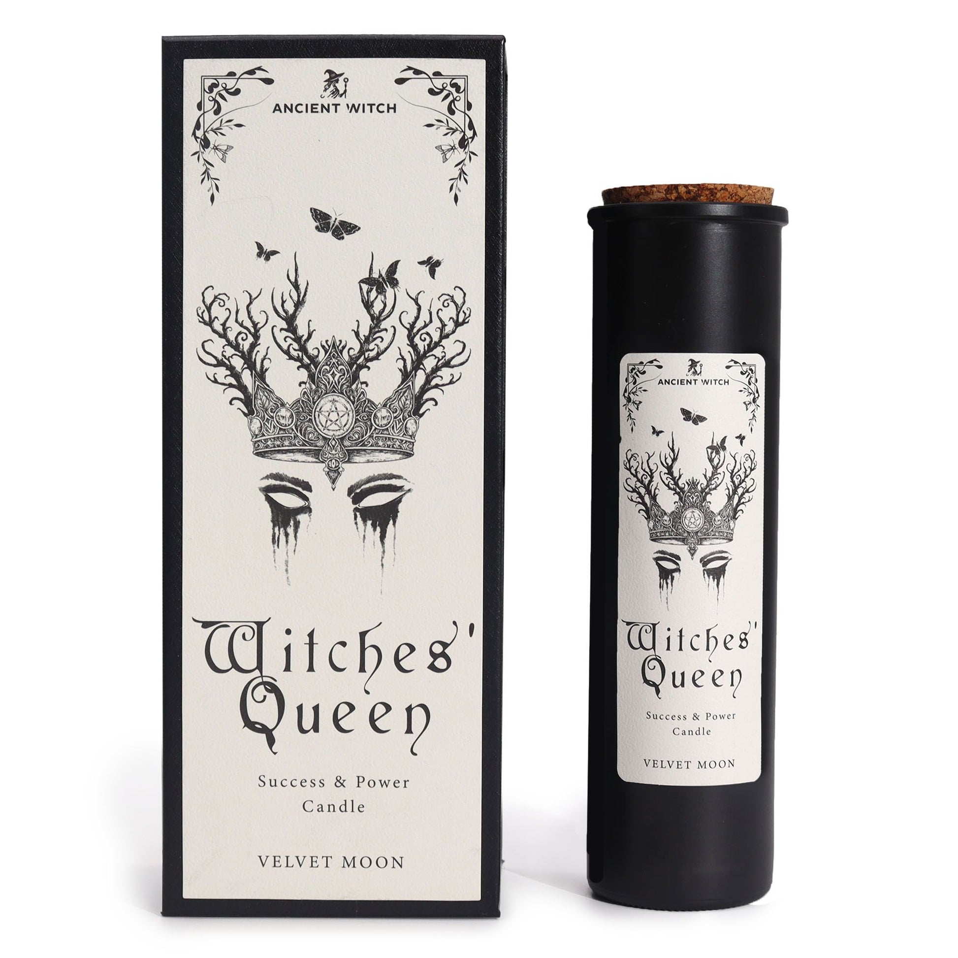 Witches' Queen Candle displayed with its sophisticated box, featuring the enchanting Velvet Moon scent – Christmas Gift Home Fragrance