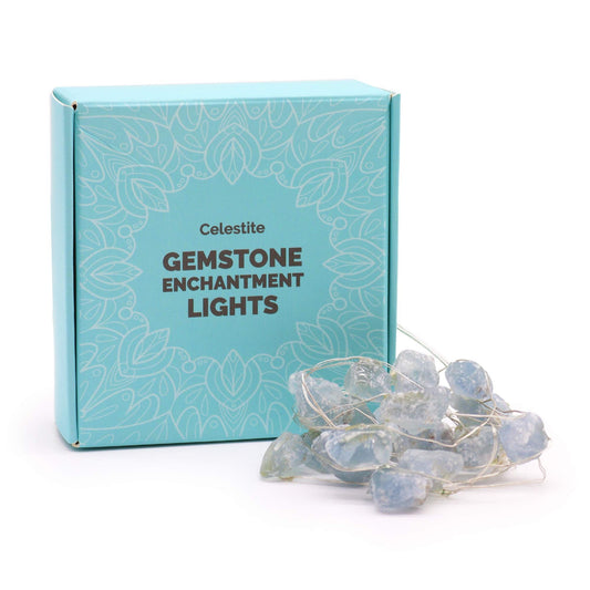 Celestite Gemstone Enchantment LED Lights in a beautifully designed box, perfect as a Christmas gift for home decoration or creating a serene atmosphere. {{scent}} {{product_type}} â€“ Christmas Gift Home Fragrance.