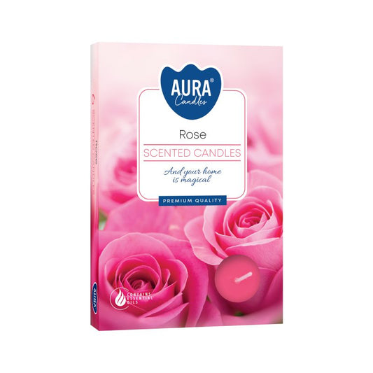 Set of 6 Rose Scented Tealights beautifully packaged for home dÃ©cor, showcasing a romantic rose design on the box â€“ Christmas Gift Home Fragrance