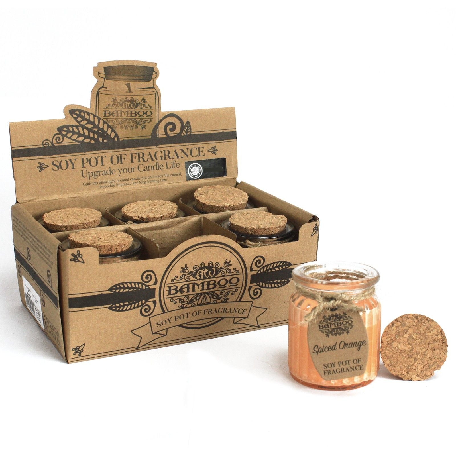 Display box of Spiced Orange Soy Candle Pots – Eco-Friendly 20Hr Burn showcasing multiple jars, ideal for gifting during the holiday season as a Christmas gift home fragrance.