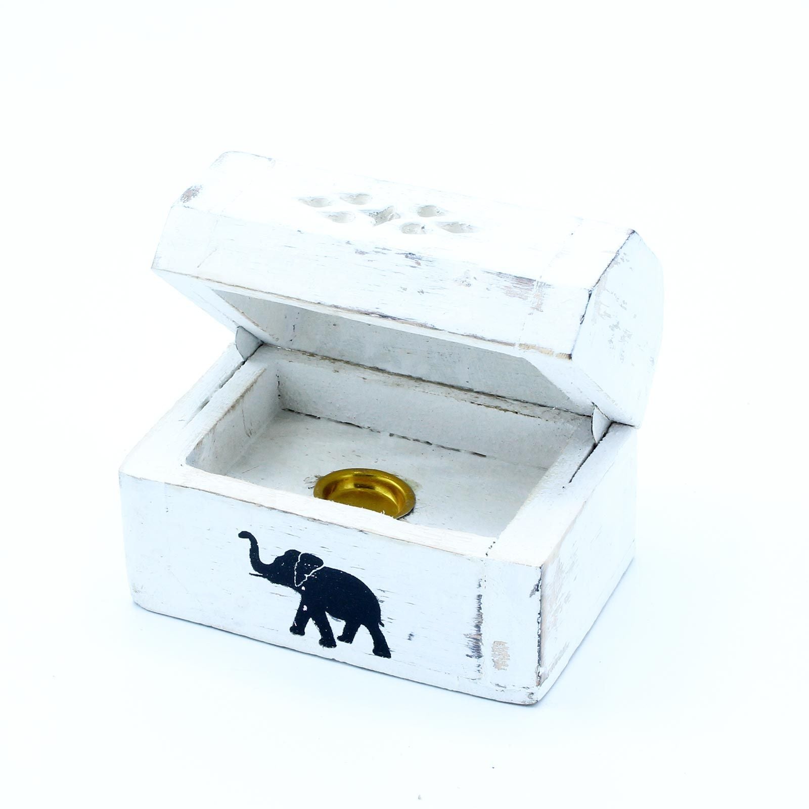 A beautiful White Washed Cone Incense Holder featuring an elephant design, perfect for adding aromatic decor to your home. This stylish incense holder is a great choice for Christmas Gift Home Fragrance.