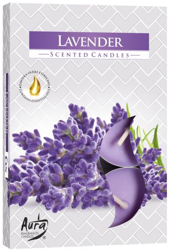 Set of 6 Lavender Scented Tealights – Relaxation Gift showcasing an elegant box design with lavender and scented candles, perfect for enhancing your home – Christmas Gift Home Fragrance.