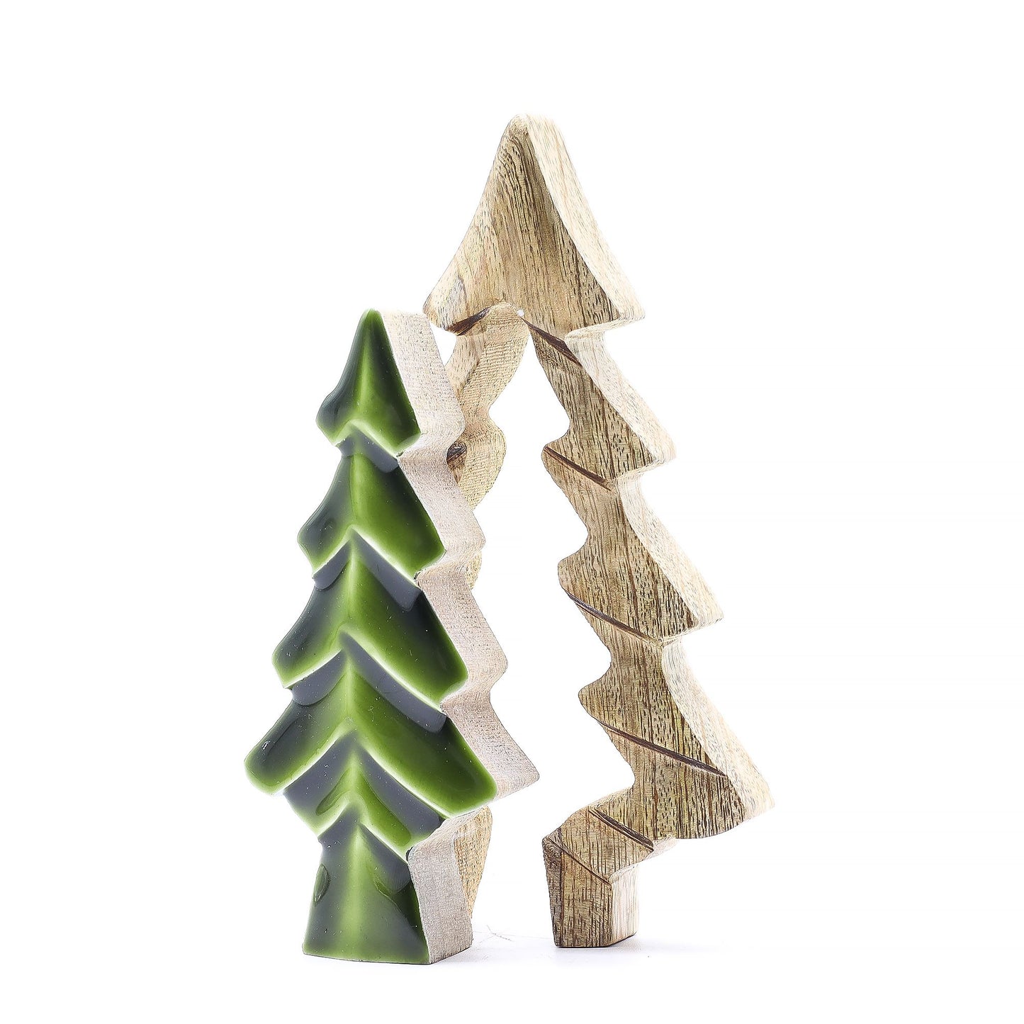 Woodland Charm - Small Tree in Tree Decoration 15x10cm, highlighting the unique craftsmanship of a small tree in mango wood with green accents, perfect for enhancing your seasonal displays – Christmas Gift Home Fragrance