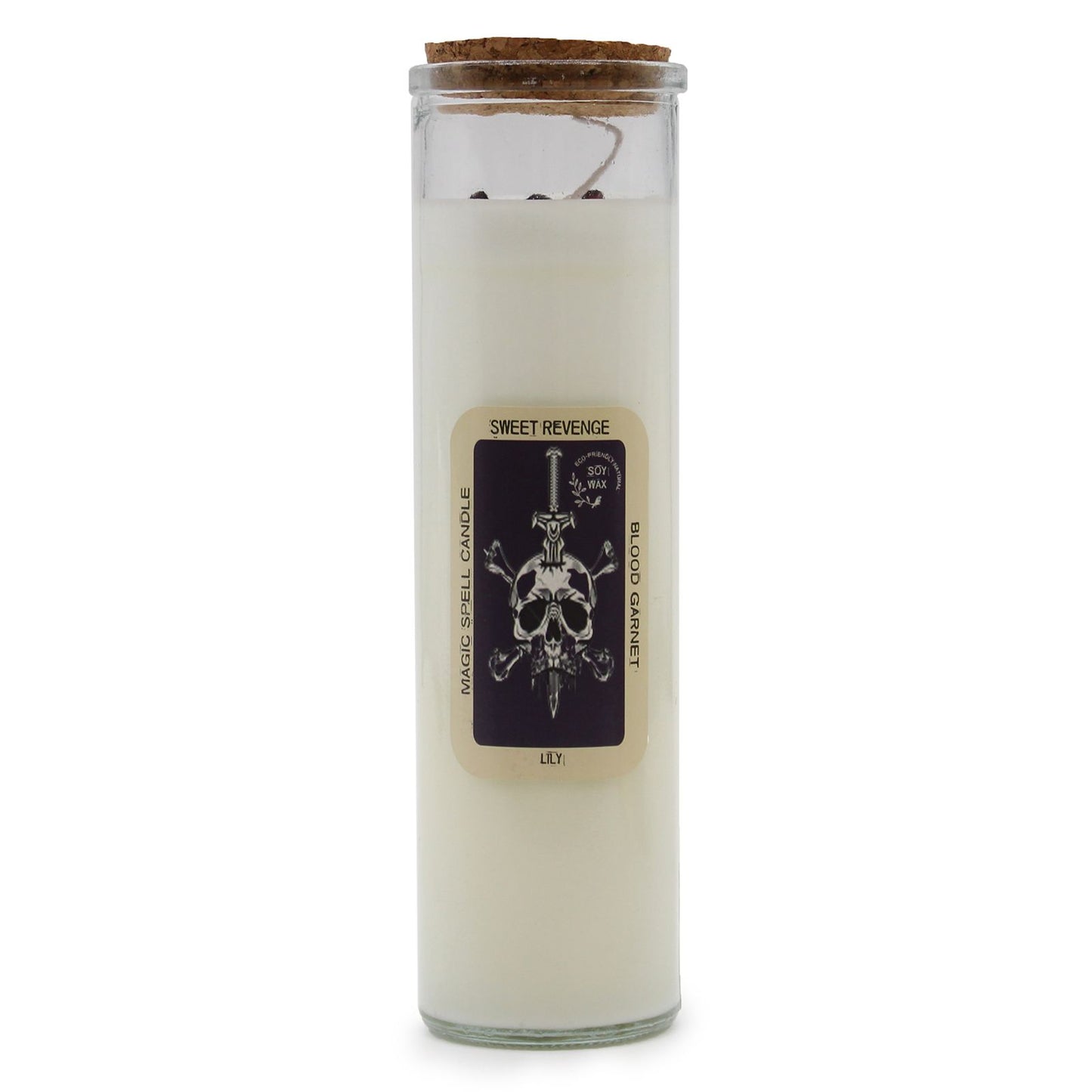 The Blood Garnet & Lily Soy Wax Candle with gemstone infusion, showcasing a chic design and cork lid, ideal for creating a warm ambiance. Perfect as a Christmas gift for home fragrance lovers.