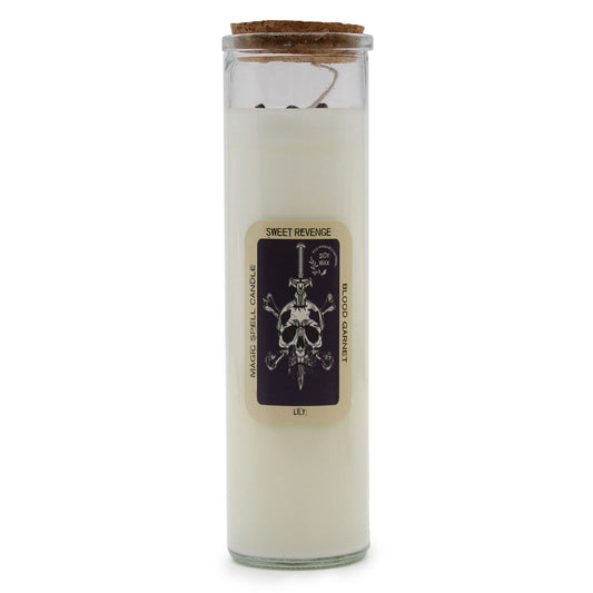 The Blood Garnet & Lily Soy Wax Candle with gemstone infusion, showcasing a chic design and cork lid, ideal for creating a warm ambiance. Perfect as a Christmas gift for home fragrance lovers.
