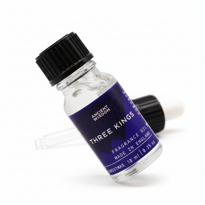 Close-up of Three Kings Fragrance Oil 10ml, highlighting its rich and delightful aroma ideal for DIY candle making and soap.