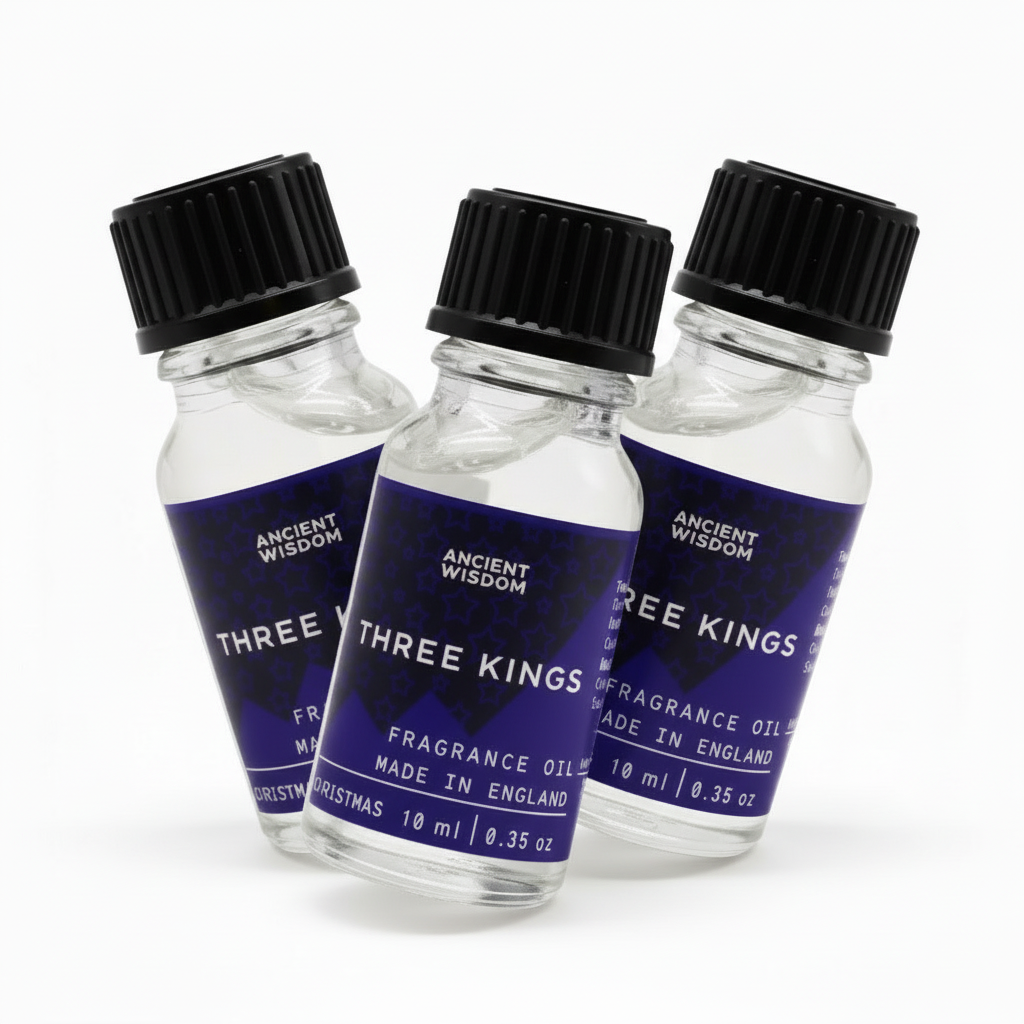Three Kings Fragrance Oil 10ml in a decorative setting, emphasising its versatile use for creating a warm and inviting atmosphere.