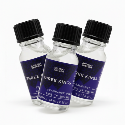 Three Kings Fragrance Oil 10ml in a decorative setting, emphasising its versatile use for creating a warm and inviting atmosphere.