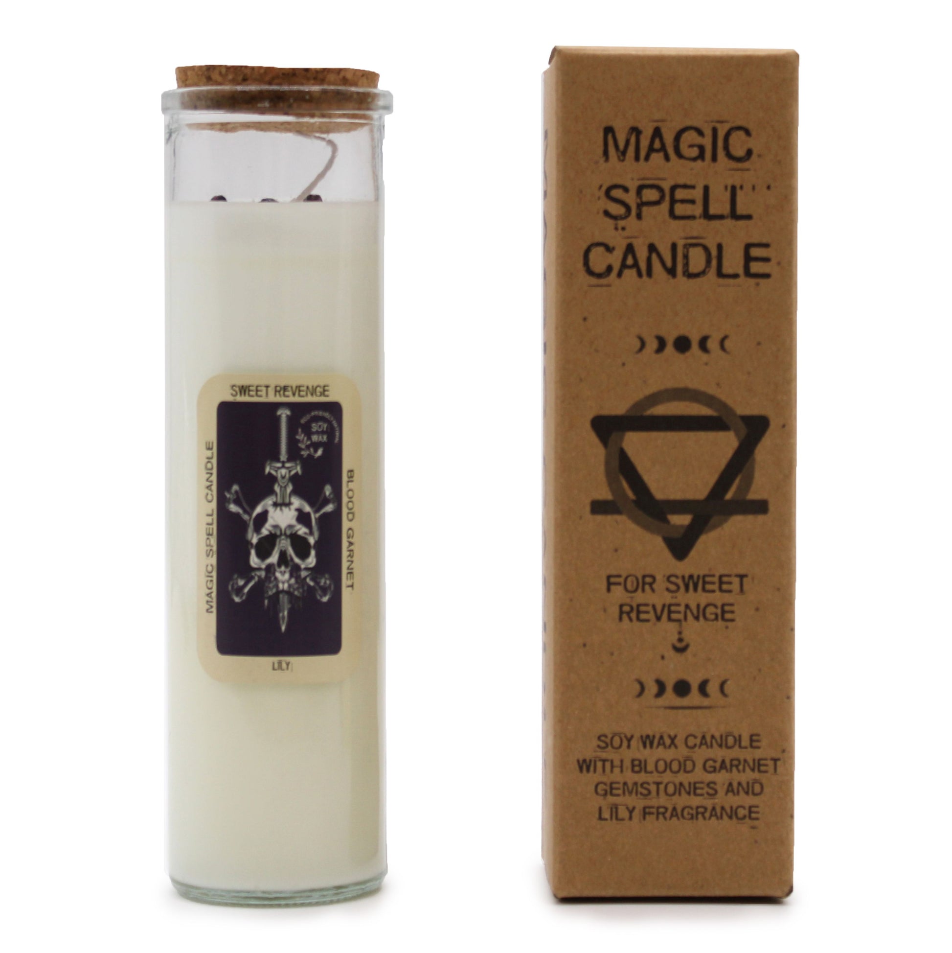 The Blood Garnet & Lily Soy Wax Candle in its elegant packaging, featuring genuine gemstones and a fresh scent, making it a delightful Christmas gift for home fragrance aficionados.